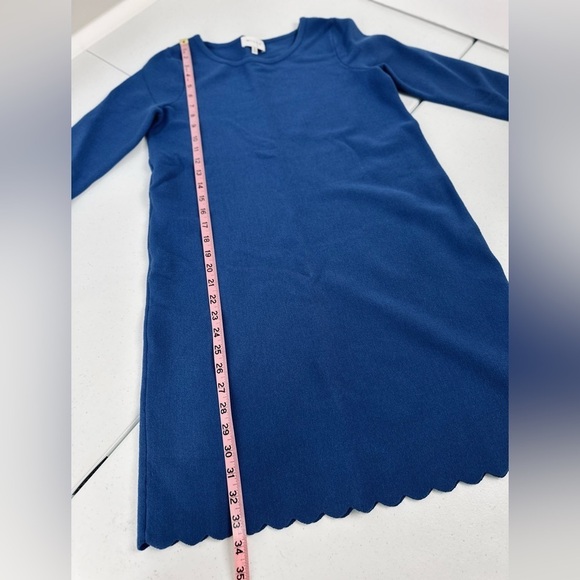 Milly Scallop Hem A-Line Long Sleeve Knit Shift Dress Royal French Blue - Picture 7 of 10